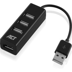 ACT USB hub met 4 poorten - USB2.0 - busgevoed / zwart - 0,10 meter
