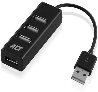 ACT - USB Hub - 4 Poorten - Zwart - USB2.0 - Busgevoed