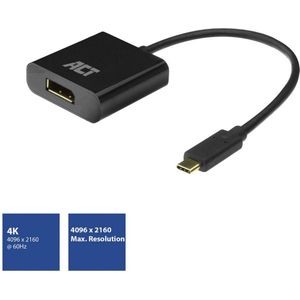 ACT USB C naar DisplayPort Adapter, 4K @60Hz, USB C-converter naar DP, Sluit extra monitor aan op laptop, voor tablet, smartphone, laptop - AC7320