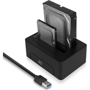 ACT Dual Docking Station Harde schijf – 2.5/3.5” SATA HDD/SSD – Offline Kloonfunctie, Back-up – AC1504
