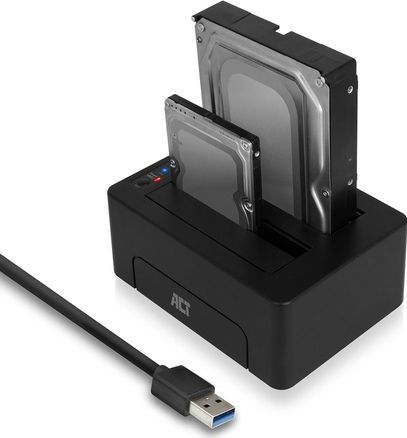 ACT Dual Docking Station Harde schijf – 2.5/3.5” SATA HDD/SSD – Offline Kloonfunctie, Back-up – AC1504