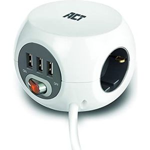 ACT Vierkante Stekkerdoos (PDU) met 3 Sockets Type  - 3 USB-A Poorte - 3m Wit - AC2410