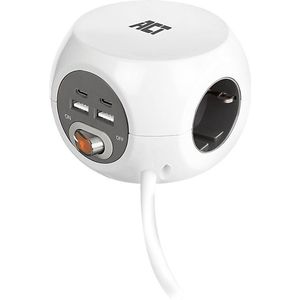 ACT Connectivity Kubusvormige Stekkerdoos 3x met 4 USB-poorte - 1,5m Stekkerdoos