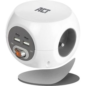 ACT Powercube met USB C | 3 Stopcontacten | Type E| 2x USB-C, 2x USB-A | 1,5m | Wit - AC2435