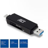 ACT USB Cardreader met USB-C/USB-A connector en 2 kaartsleuven - voor (Micro) SD/TF/MMC - USB3.0