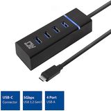 ACT USB C Hub – 4 USB poorten - USB 3.2  - Blauw LED - AC6415