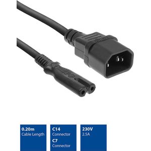 ACT Netsnoer C14 - C7 zwart 0,2 m AK5248
