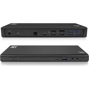 ACT USB C Docking Station - DRIE Display 4K MacOS + Windows, 3-Port HDMI, 2-Port DisplayPort, 5-Port USB 5Gbps, 1 Port USB C Front, LAN Gigabit Ethernet, 3,5mm Audio Jack - AC7048