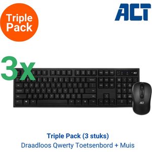 Tripple Pack: 3x AC5700 Draadloos Qwerty Toetsenbord Soft Keys + Muis DPI 800 - 1600 | Zwart