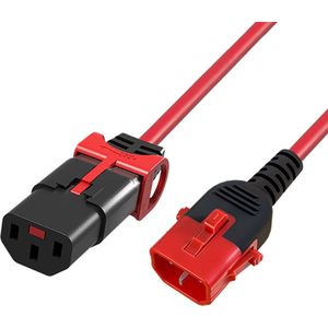 Voedingskabel - Rood - H05VV-F 3G1.00mm² - C13 naar C14 met IEC Lock