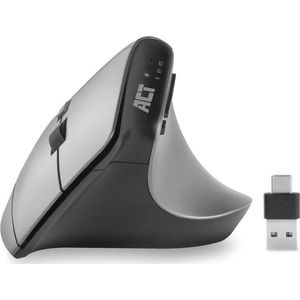 ACT Verticale muis, 2400 dpi, alleen rechtshandigen, ergonomische muis anti-RSI, draadloze muis Bluetooth 5.0 USB C en USB A - 2,4 GHz, tot 3 apparaten - AC5155
