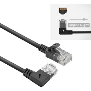 UTP CAT6A Slimline 10 Gigabit Netwerkkabel - 1 kant haaks naar rechts - CU - 5 meter - Zwart