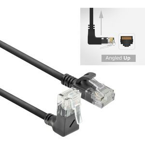UTP CAT6A Slimline 10 Gigabit Netwerkkabel - 1 kant haaks naar boven - CU - 1 meter - Zwart