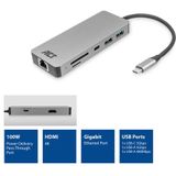 ACT - AC7092 - 7-in-1 USB-C Docking Station - Zilver - Aluminium