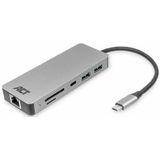 ACT - AC7092 - 7-in-1 USB-C Docking Station - Zilver - Aluminium