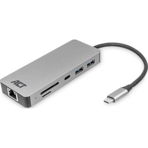 ACT USB-C 4K docking station voor 1 HDMI monitor, ethernet, USB-C, USB-A, cardreader en PD pass-through AC7092