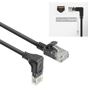 UTP CAT6a slimline netwerkkabel | haaks (beneden) / recht | LSZH | zwart | 0,15 meter