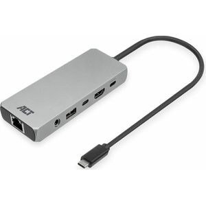 ACT USB-C 4K / 8K 60Hz dockingstation voor 1 HDMI monitor, 2,5 Gigabit ethernet, USB-C 10Gbps, USB-A 10Gbps, 3,5mm audio, PD pass-through AC7095