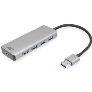 ACT AC6121 Hub USB 3.0 4 Ports USB 3.2 5 Gbps, Port d'alimentation USB-C en Option, Plug & Play, pour PC/Ordinateur Portable