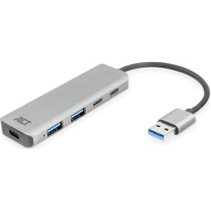 ACT Hub USB, hub USB 3.0 à 4 Ports, 2 Ports USB-A et 2 Ports USB-C, boîtier en Aluminium de qualité supérieure - AC6125