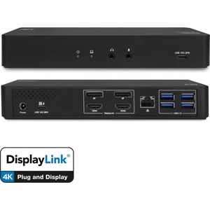 ACT USB-C Dockingstation - 4K 60Hz - 2x HDMI of 2x DisplayPort, 2x USB-C, 4x USB-A, RJ45 - Zwart