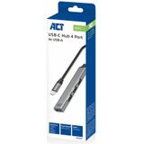 ACT - AC6425 - USB C Hub - Aluminium - 4 Poorten - 1x USB 3.0, 3x USB 2.0