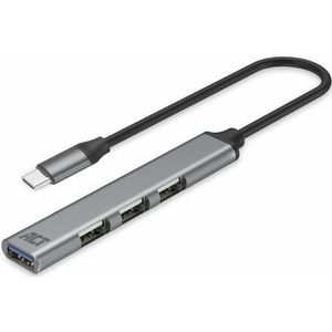 ACT - AC6425 - USB C Hub - Aluminium - 4 Poorten - 1x USB 3.0, 3x USB 2.0
