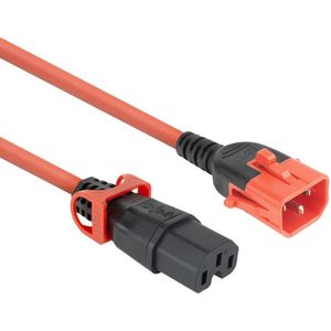 Dual IEC Lock C15 - C14 stroomkabel voor UPS/PDU | 3x 1.00mm (rubber) | rood | 1 meter