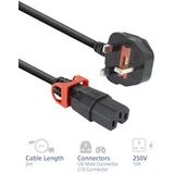ACT Netsnoer UK male - C15 IEC Lock+ zwart 2 m. PC3884