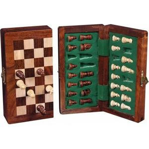 Schaakset magnetisch / opklapbaar, 13 x 25 cm, acacia hout