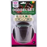 Dobbelset - Beker met Deksel - 6 Dobbelstenen - 5 Pokerstenen