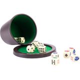 Dobbelset - Beker met Deksel - 6 Dobbelstenen - 5 Pokerstenen