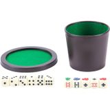 Dobbelset - Beker met Deksel - 6 Dobbelstenen - 5 Pokerstenen