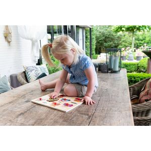 Houten knopjes/noppen speelgoed puzzel foodtruck thema 30 x 22 cm - Educatief speelgoed voor kinderen