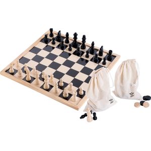 Engelhart – 170480 – 2-in-1 Schaak- en Damspel – Compleet – 40 cm – Voor Beginners & Gevorderden – Inclusief 2 Canvas Tassen en Speelstukken