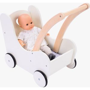 Poppen - Loopwagen - Grijs/Wit - Hout - Inclusief Matrasje, Dekentje en Kussentje