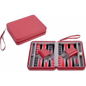Backgammon reiseditie grijs / zwart / rood - 23 x 17 cm