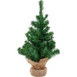 Everlands Mini Kunstkerstboom in Jute Zak 60cm Groen - Hoogwaardige PVC boom met 60 takken
