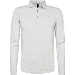 Profuomo - Longsleeve Polo - Grijs Melange - Heren Poloshirt - Slim-fit - Lange Mouw