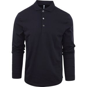 Profuomo - Longsleeve Polo Navy Melange - Slim-fit - Heren Poloshirt