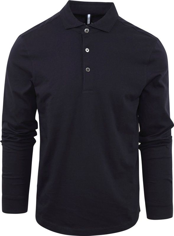 Profuomo - Longsleeve Polo Navy Melange - Slim-fit - Heren Poloshirt