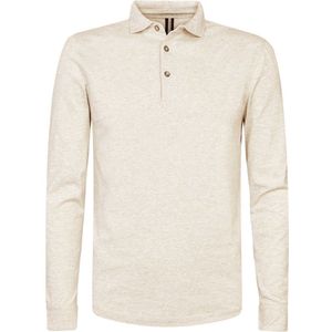 Profuomo - Longsleeve Polo Beige Melange - Slim-fit - Heren Poloshirt