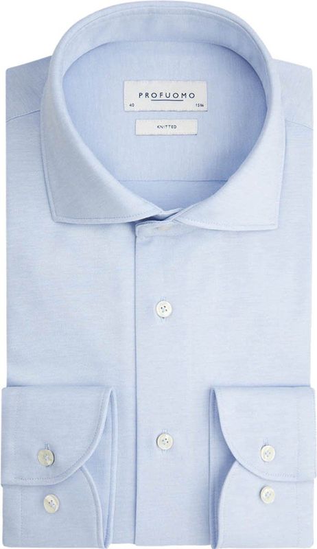 Profuomo - Knitted Overhemd - Lichtblauw - Slim-fit - Katoen - Lange Mouw
