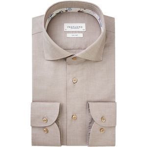 Profuomo - Slim Fit Overhemd - Beige - Dobby - Strijkvriendelijk