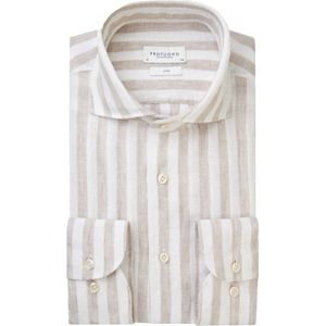 Profuomo - Overhemd - Bruin-witte Strepen - Lange Mouw