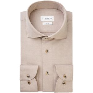 Profuomo slim fit heren overhemd - jersey - beige - Strijkvriendelijk - Boordmaat: 42