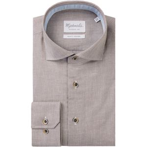 Michaelis - Slim Fit - Heren Overhemd - Lichtbruin - Structuur