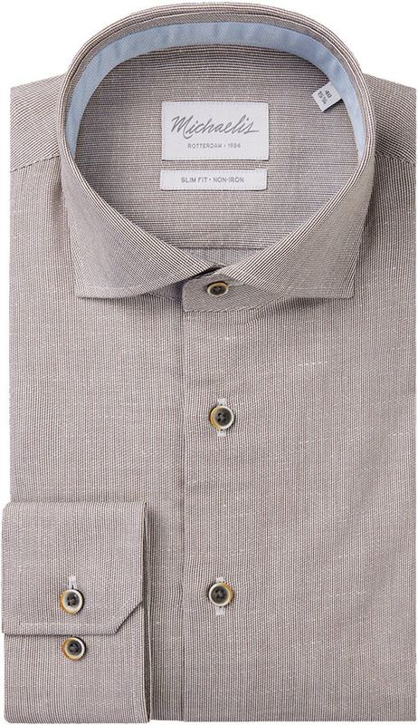Michaelis - Slim Fit - Heren Overhemd - Lichtbruin - Structuur