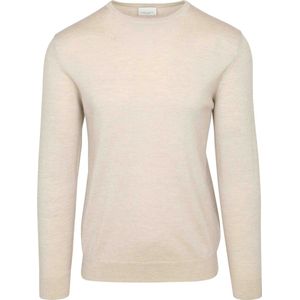 Profuomo heren trui wol, slim fit trui met O-hals, beige