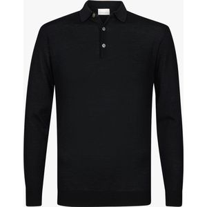 Profuomo heren trui wol - slim fit gebreide polo lange mouw - zwart
